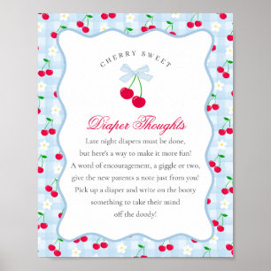 Cherry Sweet Blue Coquette Bow Luier Gedachten Poster