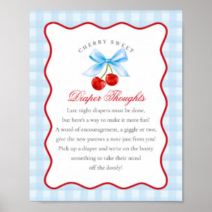 Cherry Sweet Blue Coquette Bow Luier Gedachten Poster