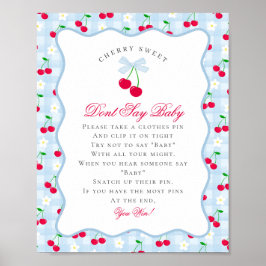 Cherry Sweet Blue Coquette Bow niet zeggen Baby te Poster