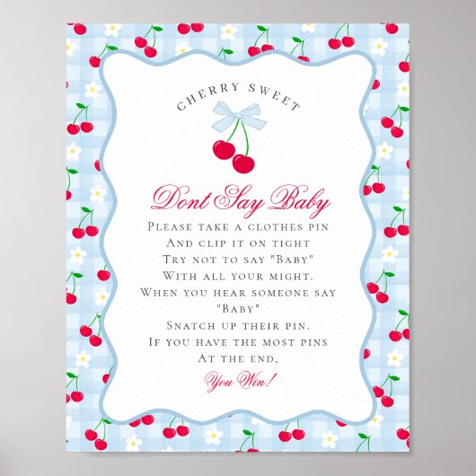 Cherry Sweet Blue Coquette Bow niet zeggen Baby te Poster (Voorkant)