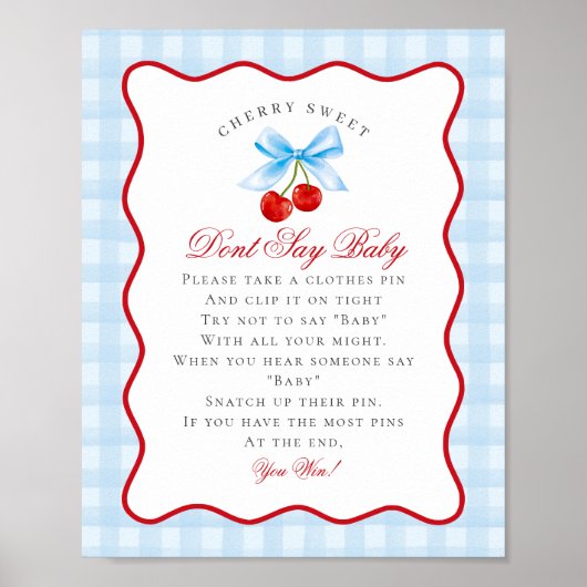 Cherry Sweet Blue Coquette Bow niet zeggen Baby te Poster (Voorkant)