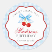 Cherry Sweet Blue Coquette Bow Verjaardag Zegel (Voorkant)