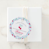 Cherry Sweet Blue Coquette Bow Verjaardagskring Bedankjes Labels (In situ)
