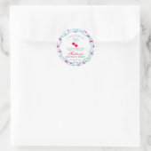 Cherry Sweet Blue Coquette Bow Verjaardagskring Ronde Sticker (Tas)