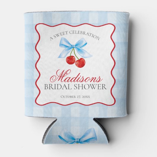 Cherry Sweet Blue Coquette Bow Vrijgezellenfeest F Blikjeskoeler (Voorkant)