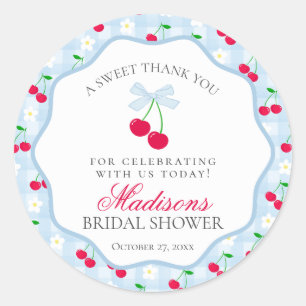 Cherry Sweet Blue Coquette Bow Vrijgezellenfeest Ronde Sticker