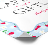 Cherry Sweet Blue Coquette Gingham Kaarten & gesch Poster (Hoek)