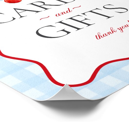 Cherry Sweet Blue Coquette Gingham Kaarten & gesch Poster (Hoek)