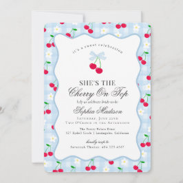 Cherry Sweet Blue Coquette Gingham Vrijgezellenfee Kaart