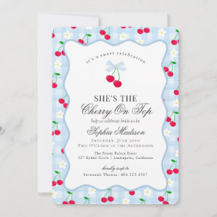 Cherry Sweet Blue Coquette Gingham Vrijgezellenfee Kaart