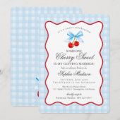 Cherry Sweet Blue Coquette Gingham Vrijgezellenfee Kaart (Voorkant / Achterkant)