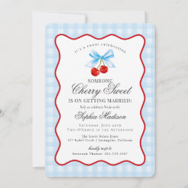 Cherry Sweet Blue Coquette Gingham Vrijgezellenfee Kaart