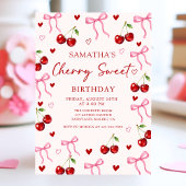 Cherry Sweet Bow Birthday Invitation Kaart