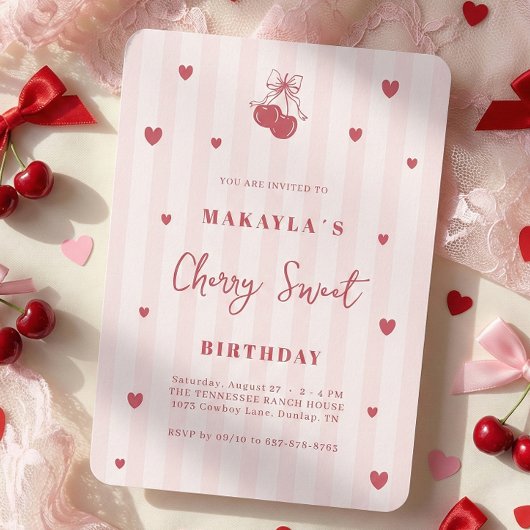 Cherry Sweet Coquette Girl Birthday Kaart