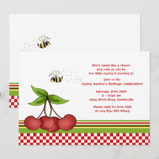 Cherry Sweet Invitation Kaart (Voorkant / Achterkant)