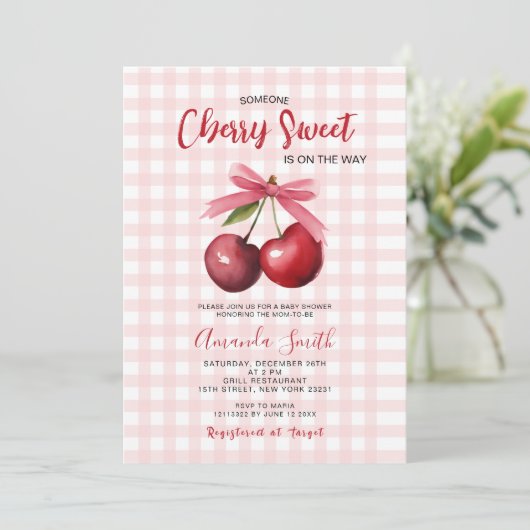 Cherry Sweet is onderweg naar Baby shower Kaart (Staand voorkant)