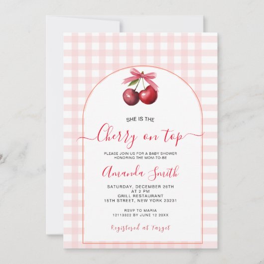 Cherry Sweet Pink Baby shower Cherry op de top Kaart (Voorkant)
