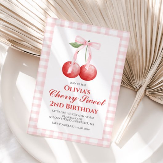 Cherry Sweet Pink Bow preppy verjaardag Kaart