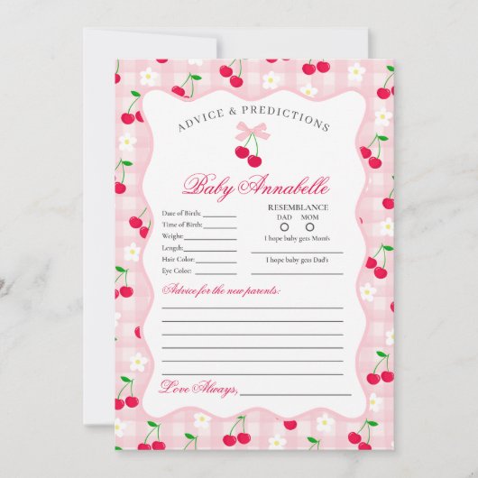 Cherry Sweet Pink Coquette Advies voor Baby Kaart (Voorkant)