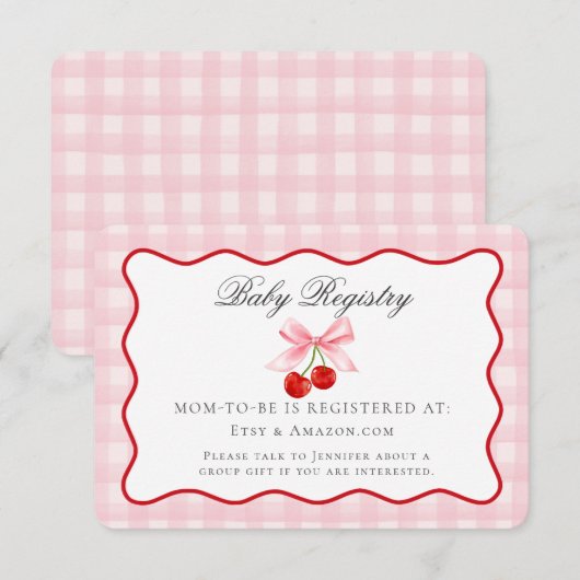 Cherry Sweet Pink Coquette Bow Baby Registry Kaart (Voorkant / Achterkant)