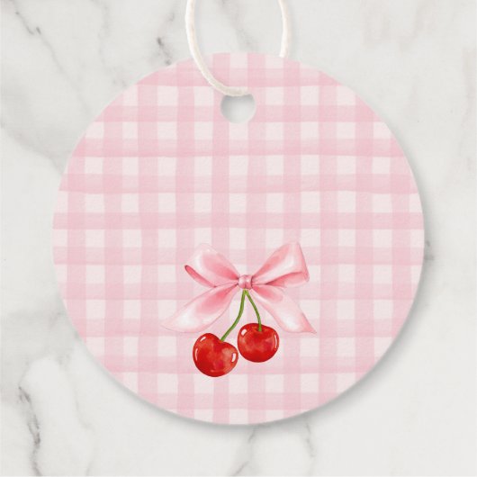 Cherry Sweet Pink Coquette Bow Baby shower Circle Bedankjes Labels (Achterkant)