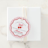 Cherry Sweet Pink Coquette Bow Baby shower Circle Bedankjes Labels (In situ)