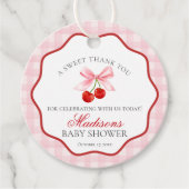 Cherry Sweet Pink Coquette Bow Baby shower Circle Bedankjes Labels (Voorkant)