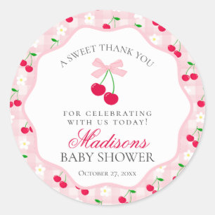 Cherry Sweet Pink Coquette Bow Baby shower Circle Ronde Sticker