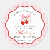 Cherry Sweet Pink Coquette Bow Baby shower Circle Ronde Sticker (Voorkant)