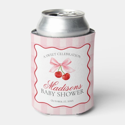 Cherry Sweet Pink Coquette Bow Baby shower Favorie Blikjeskoeler (Blikje Voorkant)