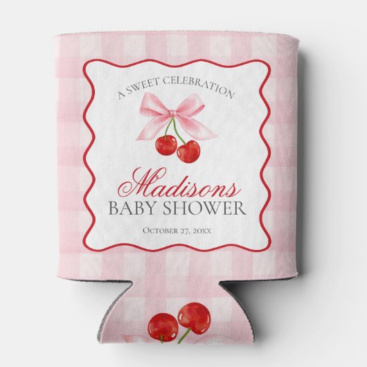Cherry Sweet Pink Coquette Bow Baby shower Favorie Blikjeskoeler (Achterkant)