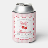Cherry Sweet Pink Coquette Bow Baby shower Favorie Blikjeskoeler (Blikje Achterkant)