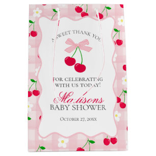 Cherry Sweet Pink Coquette Bow Baby shower Favorie Medium Cadeauzakje