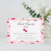 Cherry Sweet Pink Coquette Bow Bruids Registry Informatiekaartje (Staand voorkant)