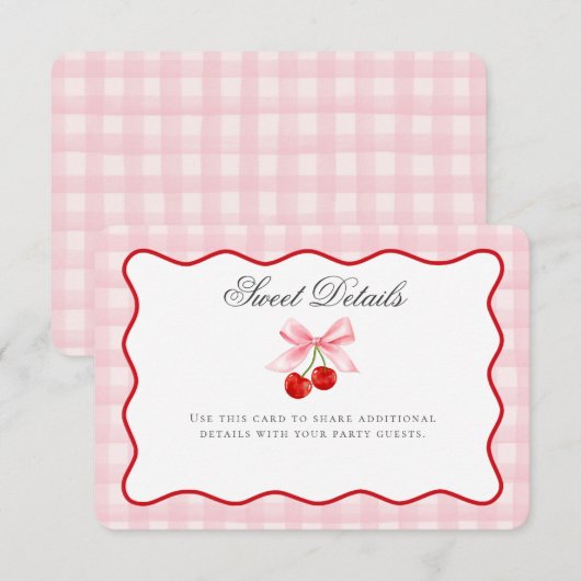 Cherry Sweet Pink Coquette Bow Details Kaart invoe (Voorkant / Achterkant)