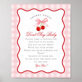 Cherry Sweet Pink Coquette Bow Don't Say Baby Sign Poster