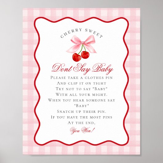 Cherry Sweet Pink Coquette Bow Don't Say Baby Sign Poster (Voorkant)