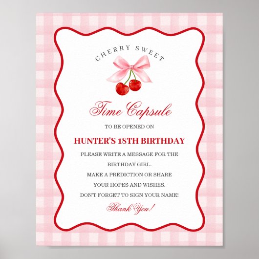 Cherry Sweet Pink Coquette Bow Gingha Time Capsule Poster (Voorkant)