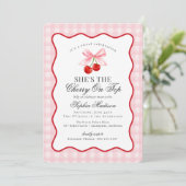 Cherry Sweet Pink Coquette Bow Gingham Baby shower Kaart (Staand voorkant)