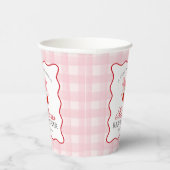 Cherry Sweet Pink Coquette Bow Gingham Baby shower Papieren Bekers (Rechts)