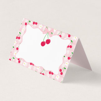 Cherry Sweet Pink Coquette Bow Gingham Place Card Kaart