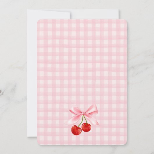 Cherry Sweet Pink Coquette Bow Gingham Verjaardag Kaart (Achterkant)
