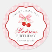 Cherry Sweet Pink Coquette Bow Verjaardag Zegel (Voorkant)