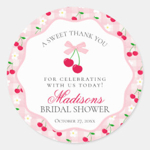 Cherry Sweet Pink Coquette Bow Vrijgezellenfeest Ronde Sticker
