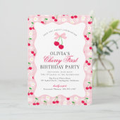 Cherry Sweet Pink Coquette Gingham eerste verjaard Kaart (Staand voorkant)