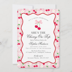 Cherry Sweet Pink Coquette Gingham Vrijgezellenfee Kaart