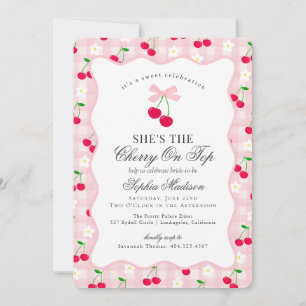 Cherry Sweet Pink Coquette Gingham Vrijgezellenfee Kaart