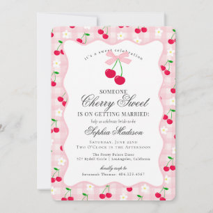 Cherry Sweet Pink Coquette Gingham Vrijgezellenfee Kaart