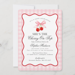 Cherry Sweet Pink Coquette Gingham Vrijgezellenfee Kaart