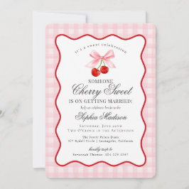 Cherry Sweet Pink Coquette Gingham Vrijgezellenfee Kaart